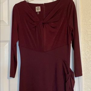 Anne Klein two tone Maroon Midi Dress Long Sleeves